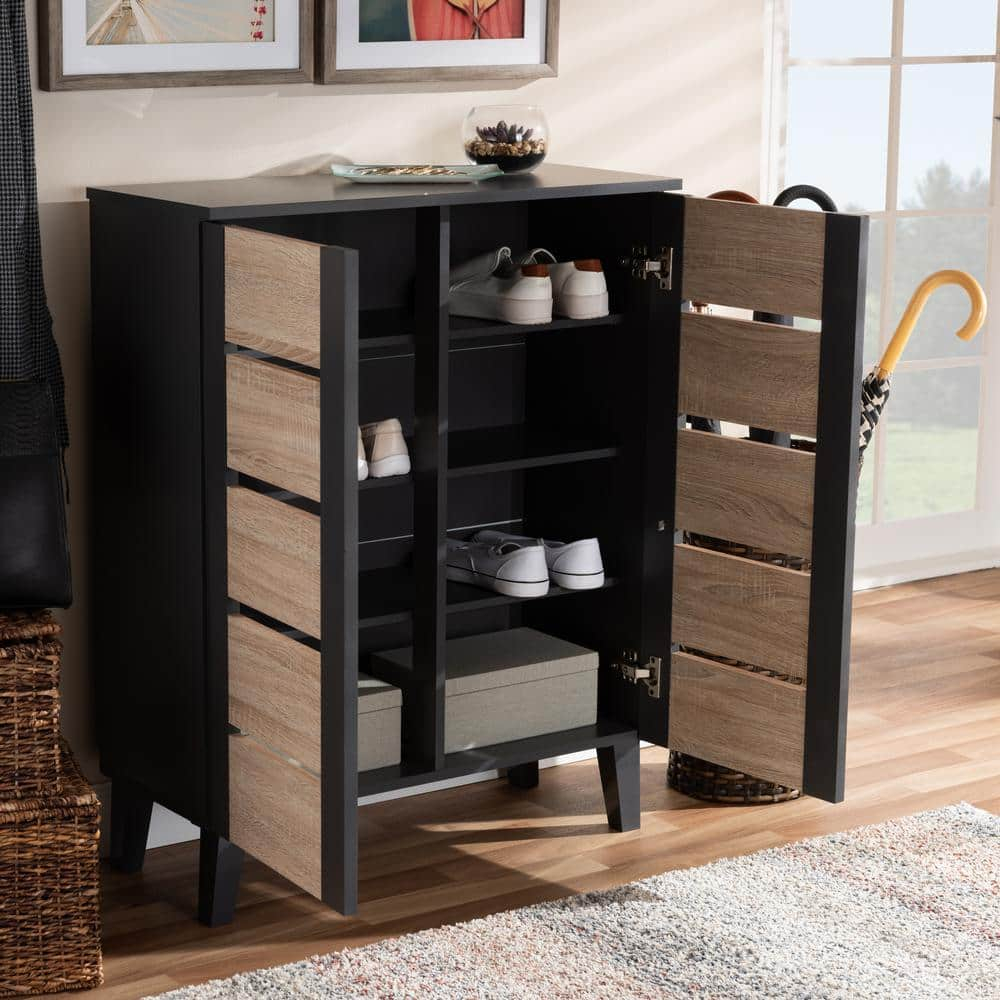 Baxton Studio Melle Modern and Contemporary Two-tone Oak Brown and Dark Gray 2-Door Wood Entryway Shoe Storage Cabinet