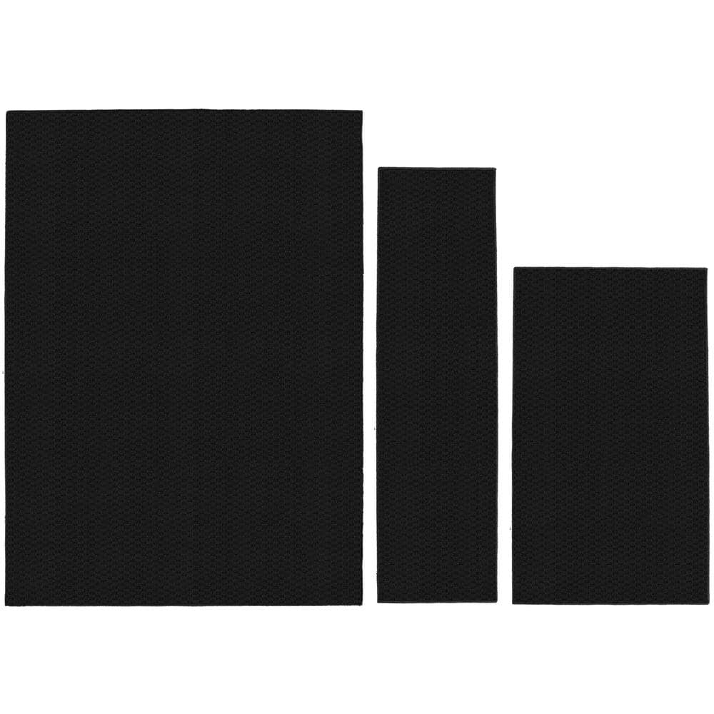Garland Rug Town Square Polypropylene Indoor Rug Set, 3 Piece (2'x5',3'x4', 5'x7') Black