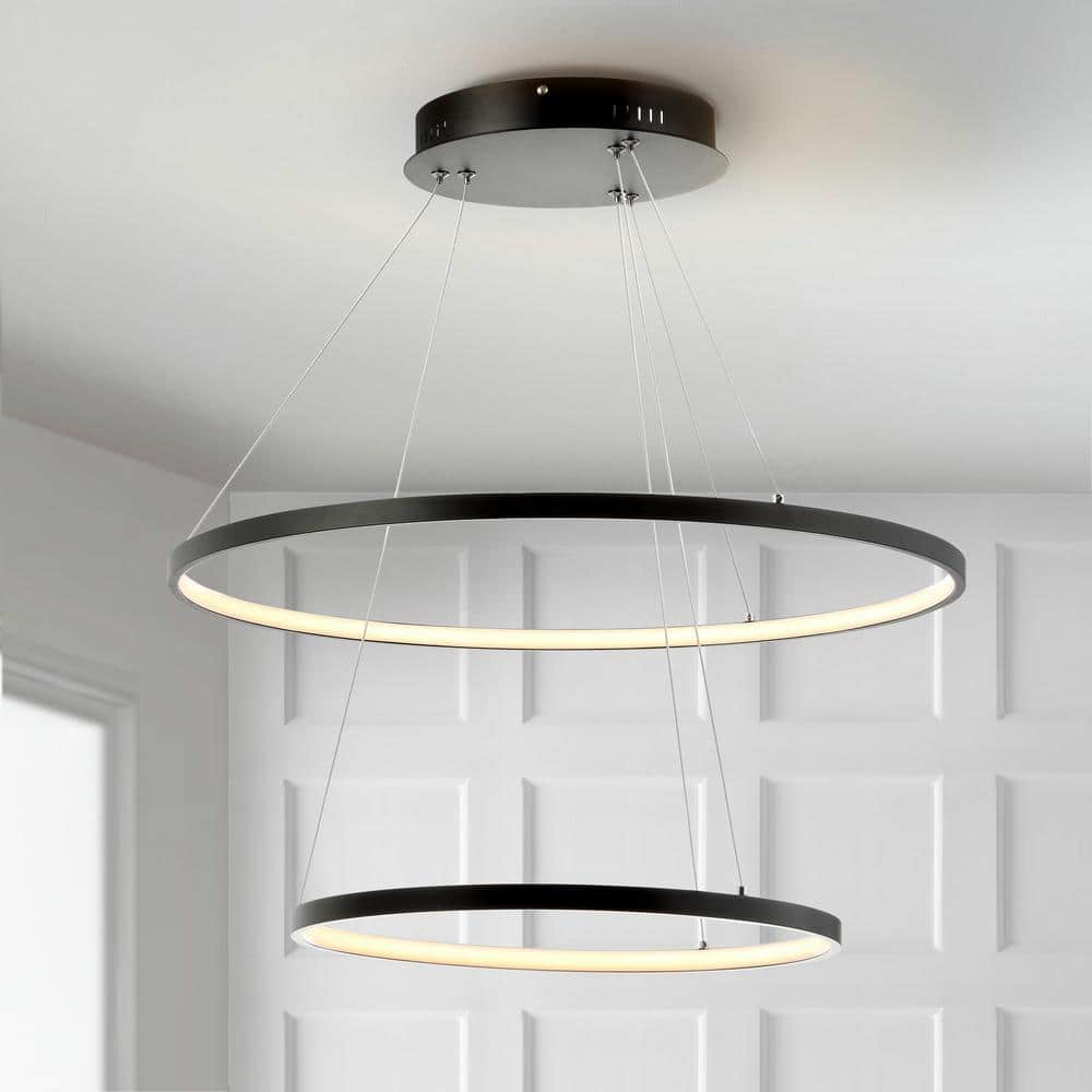 Brice 24" Round Integrated LED Metal Pendant, Matte Black