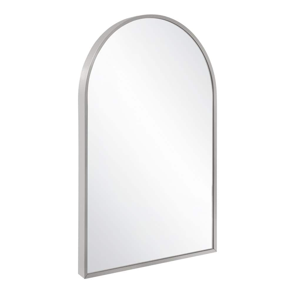 Maeve Arched Wall Accent Mirror – 36-Inch H X 24-Inch L, Modern Metal Framed – Living Room, Bedroom, Bathroom Vanity Mirror – Silver – Design House, 596726-SLV