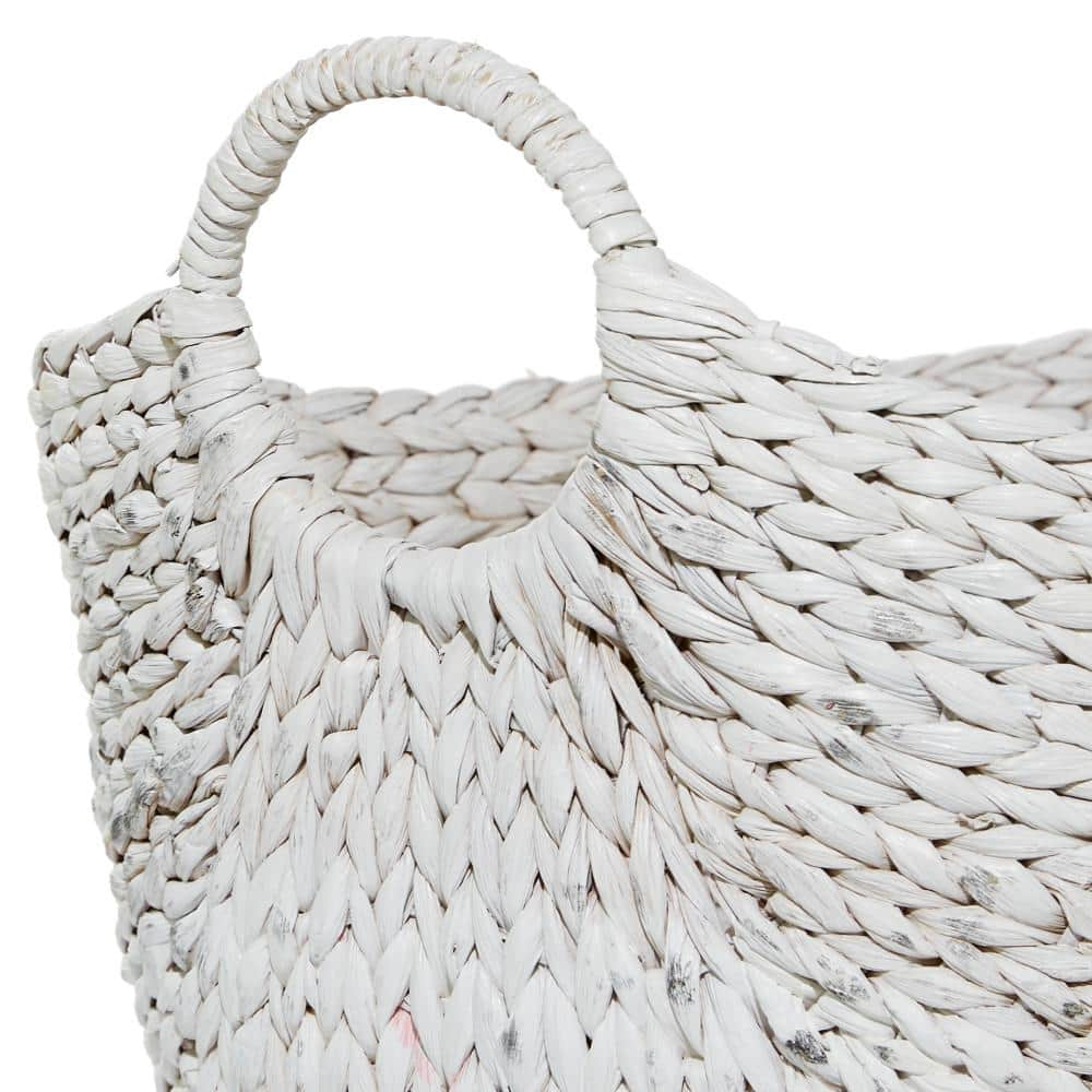 Cosmoliving by Cosmpolitan Seagrass Contemporary Woven Storage Basket 21"W x 19"H, with Daisy White Finish and Half Dipped Pink Accent