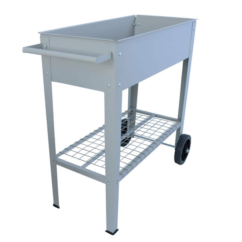 Gray Metal Mobile Raised Garden Bed Cart with Wheels