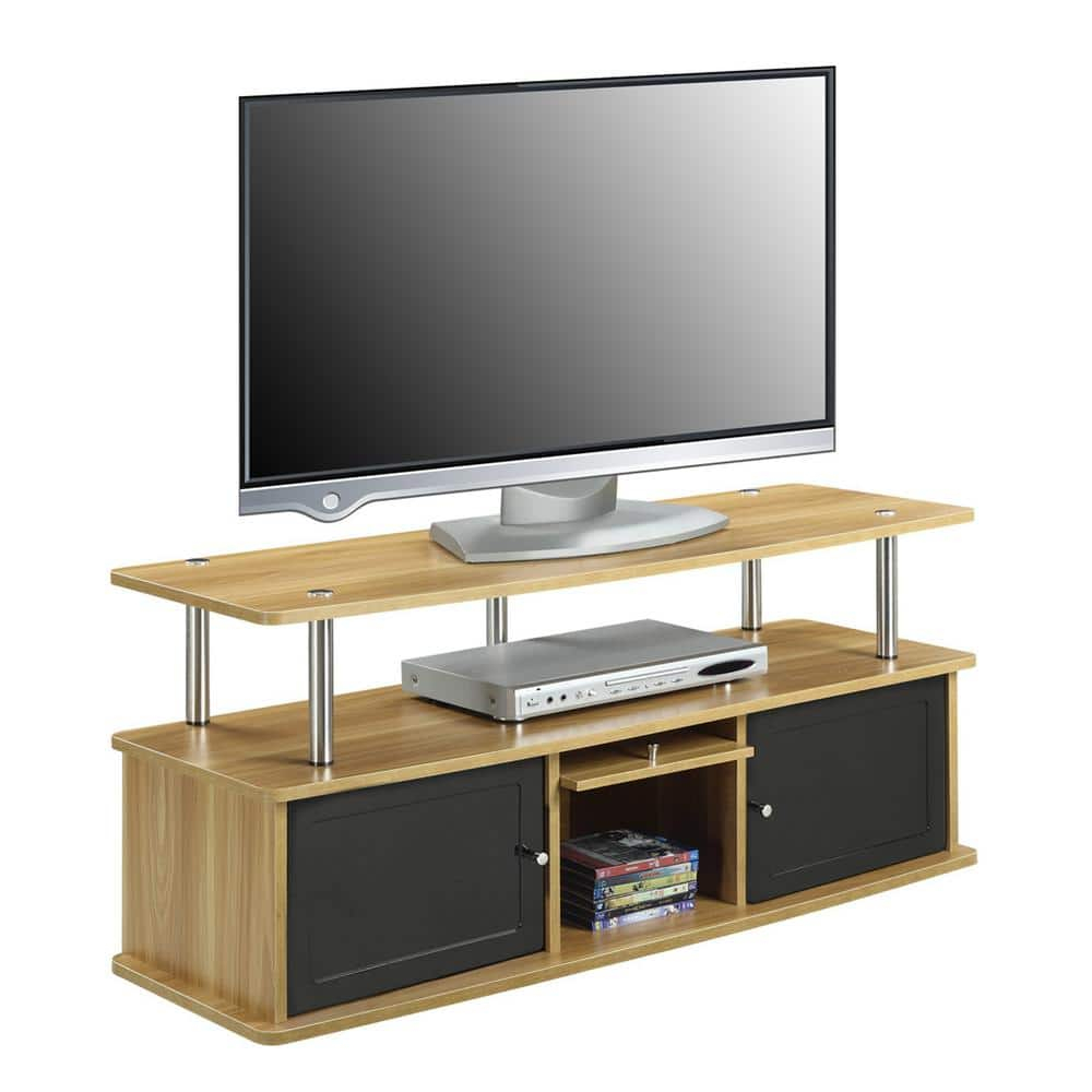 Convenience Concepts Designs2Go TV Stand w/ 3 Storage Cabinets & Shelf for TVs up to 55", Light Oak