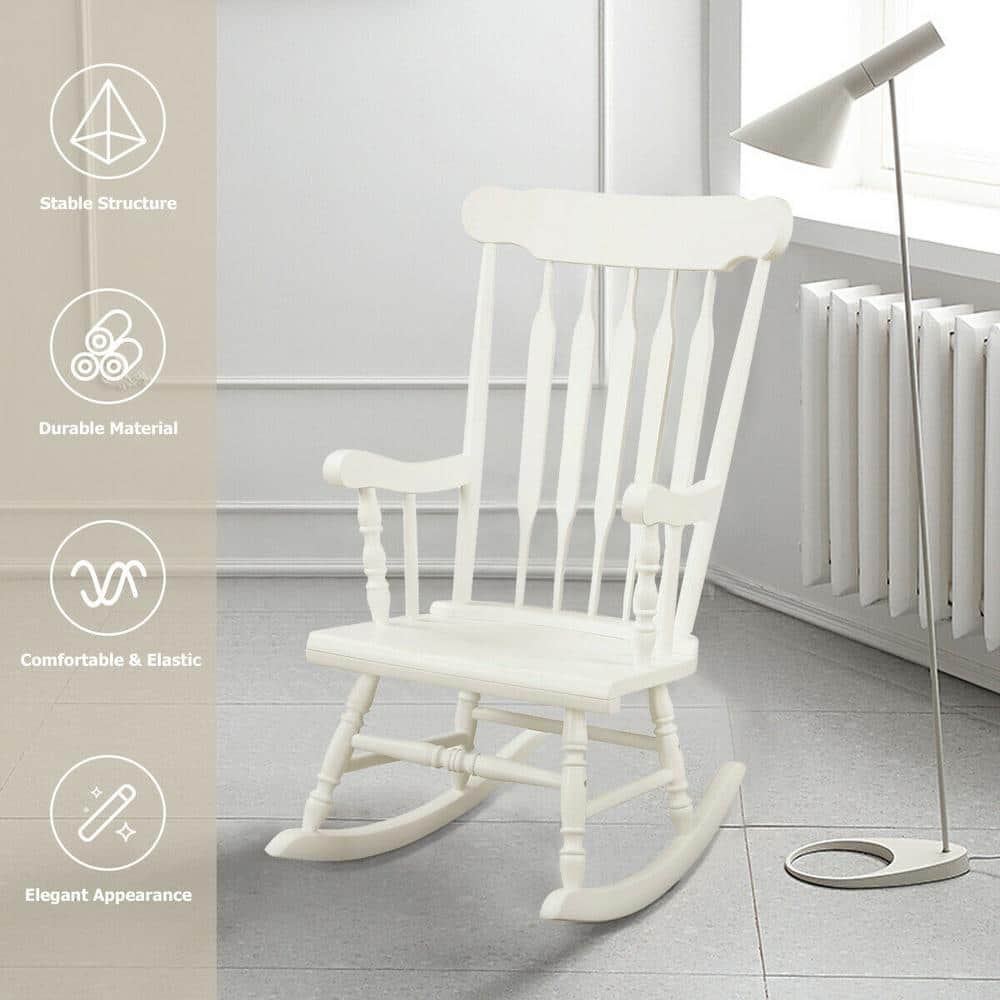 Ktaxon Outdoor Wood Porch Chair, Windsor Traditional Solid Wood Rocking Chair,Weather Resistant Rocking Chair for Garden Backyard Balcony, White