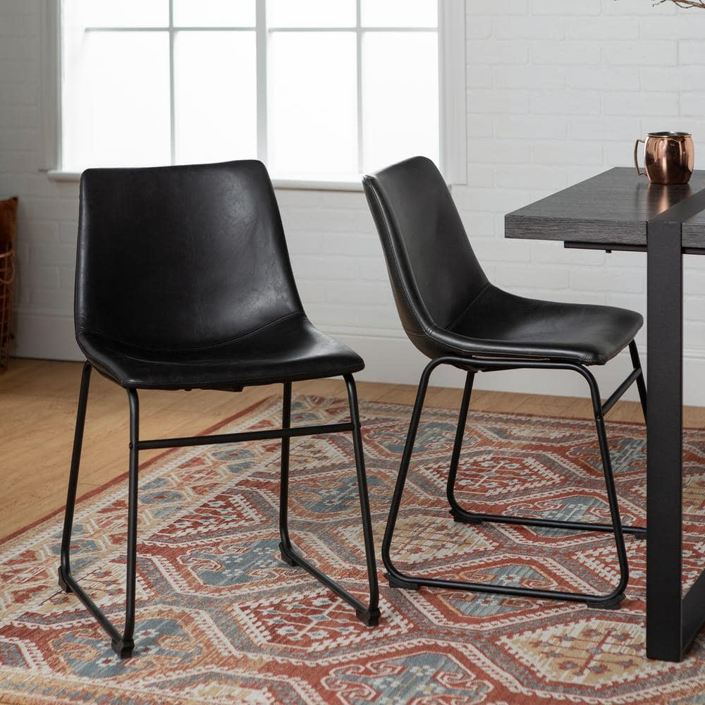 ONKER  Douglas Urban Industrial Faux Leather Armless Dining Chairs, Set of 2, Black