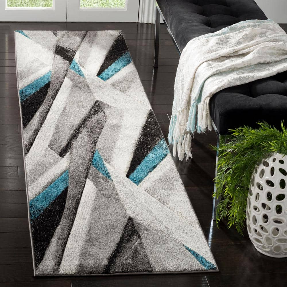 SAFAVIEH Hollywood Jennifer Abstract Runner Rug, Grey/Teal, 2'3" x 16'