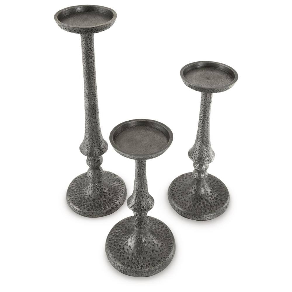 Signature Design by Ashley Casual Eravell Candle Holder, Set of 3, Pewter Finish