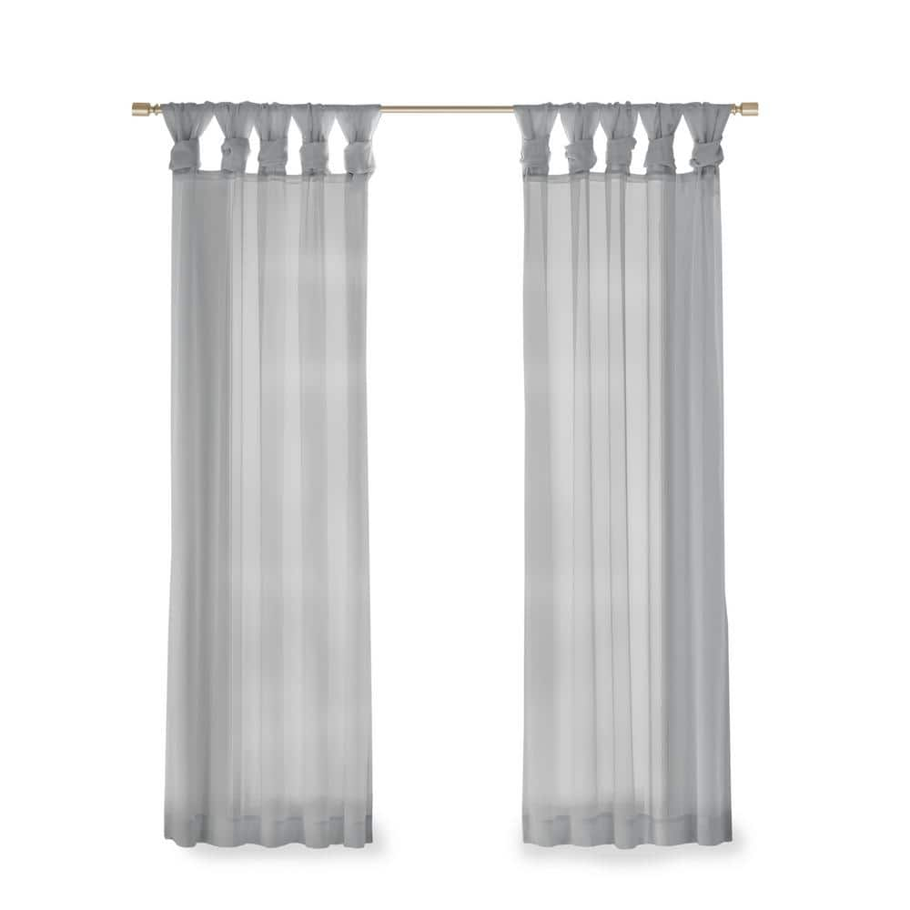 Madison Park Ceres Adult Twisted Tab Voile Sheer Curtain Panel Pair Light Grey 50x63 - Indoor Living Room