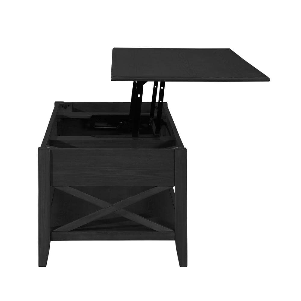 Noble House Moses Farmhouse Faux Wood Lift Top Coffee Table, Black