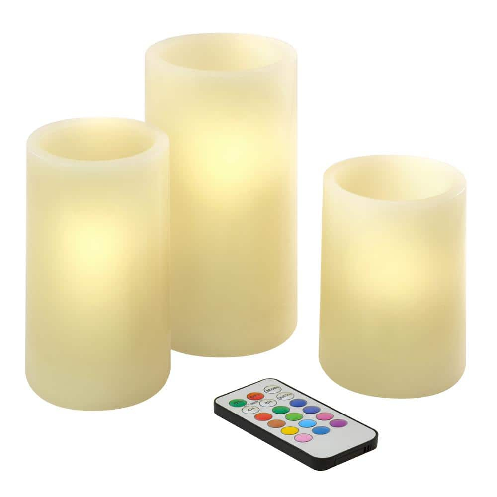 LumaBase Battery Operated Multifunction Wax LED Candles - Set of 3 (Round)