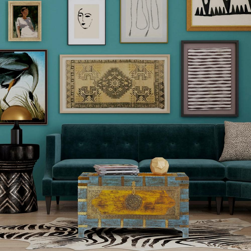 Butler Specialty Company Nador Painted Brass Inlay Wood Storage Trunk Multicolor