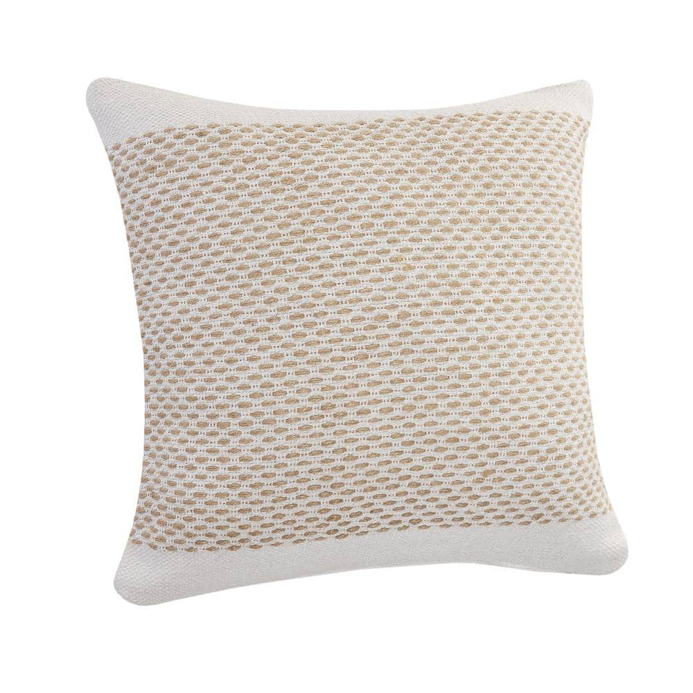 LR Home Rin Bordered Farmhouse Cotton Throw Pillows, Natural/White, 20" x 20", Set of 2