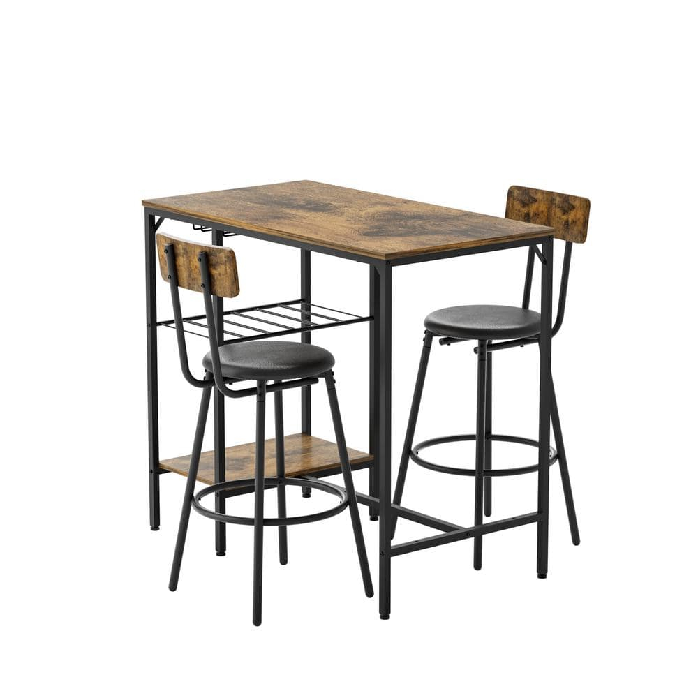Olurrisa Bar Table and Chairs Set for 2, 3 Pieces Pub Dining Table Set, 2 Bar Stools PU Upholstery Seat with Backrest for Kitchen, Apartment, Small Space
