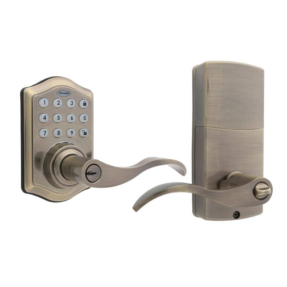 Honeywell Locks, Electronic Entry Lever Door Lock, Antique Brass, 8734101