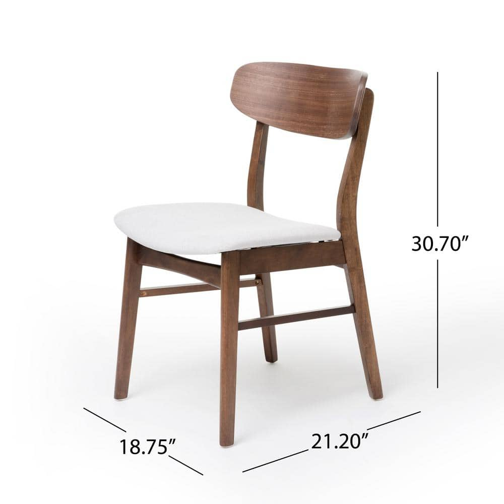 Emmeline High-Back Ladderback Light Beige Fabric Dining Chairs, Walnut Finish - Set of 2