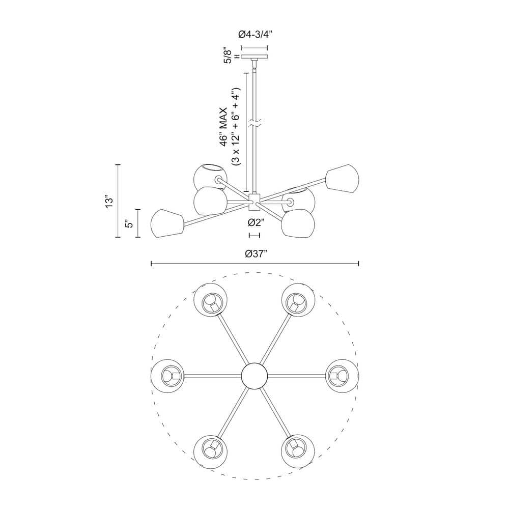 Willow 6 Light Metal Sputnik Chandelier