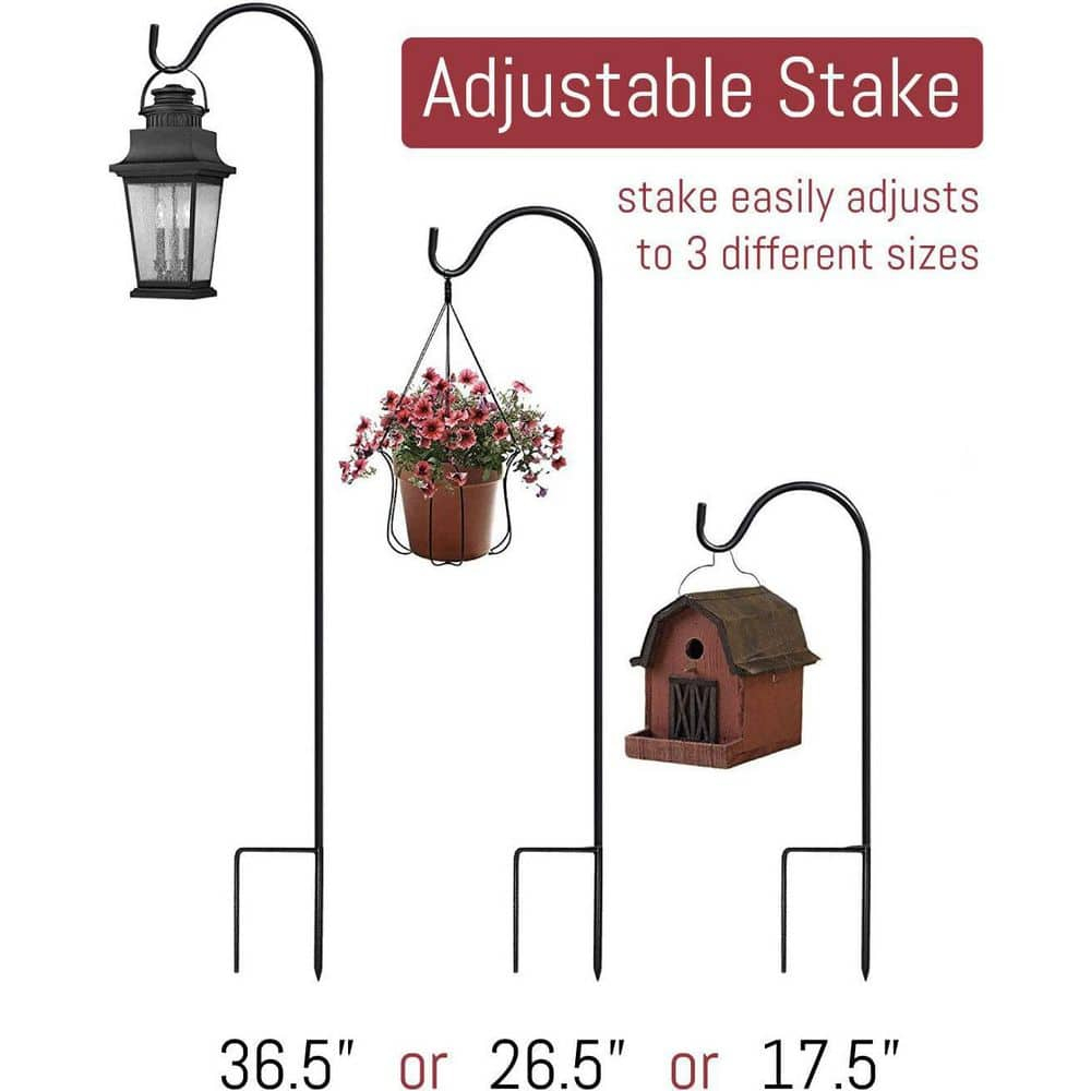 Sorbus Shepherd's Hooks - Set of 4 Extendable Garden Planter Stakes for Bird Feeders, Outdoor D cor, Plants, Lights, Lanterns, Flower Baskets, and More! Heavy Duty - Up to 6.5 Lbs. (4 Pack)