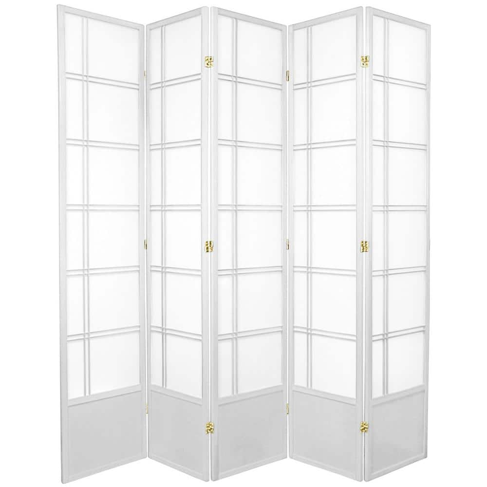 Oriental Furniture 7 ft. Tall Double Cross Shoji Screen - White - 5 Panel