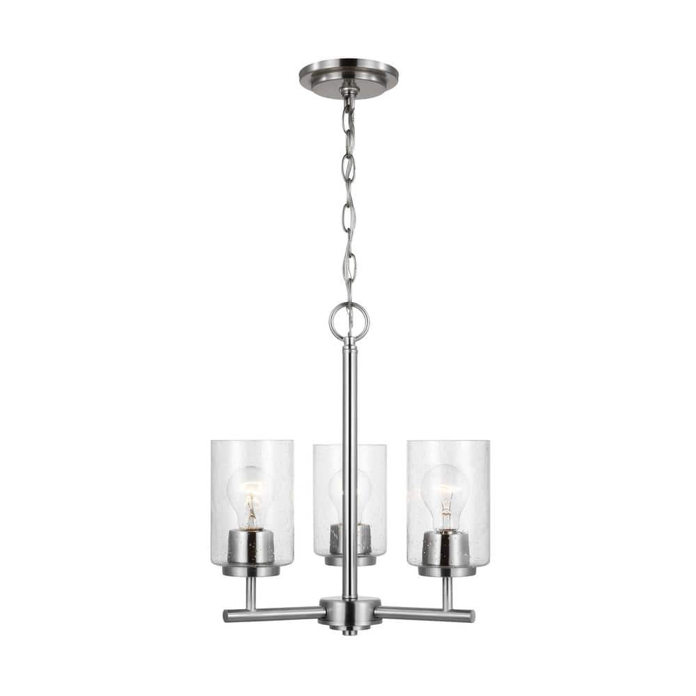 Generation Lighting 31170-962 Oslo - 3 Light Chandelier in Contemporary Style-16.5 Inches Tall and 15 Inches Wide, Brushed Nickel Finish with Clear Seeded Glass