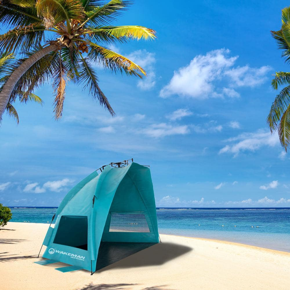 Pop-Up Beach Tent – Instant Shade Canopy with UV Protection – Water and Wind-Resistant Sun Shelter with Carry Bag by Wakeman Outdoors (Turquoise)