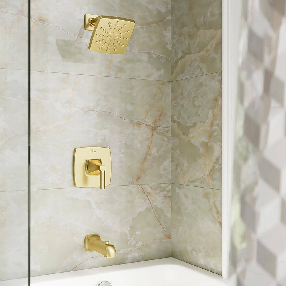 Vaneri Brushed Gold Square Wall Mounted Bathtub and Shower Faucet