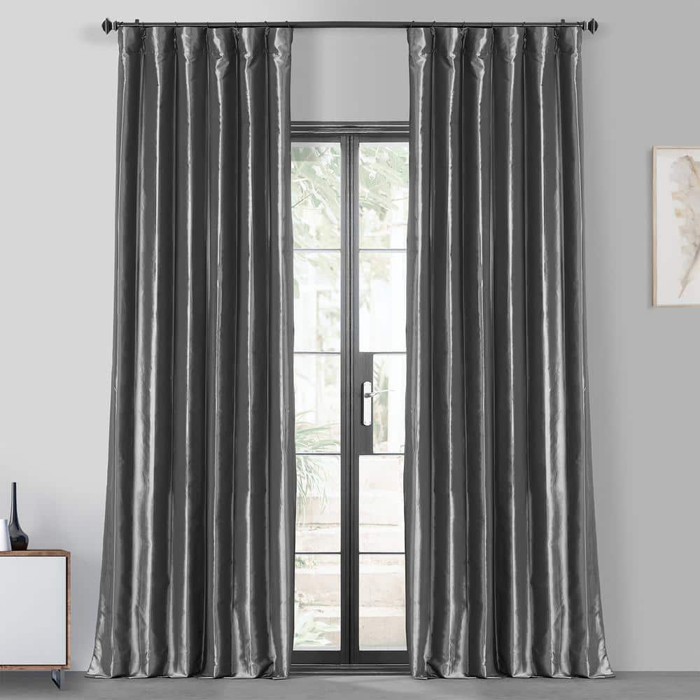 Graphite Blackout Faux Silk Taffeta Curtain (1 Panel), Graphite, 50W X 108L