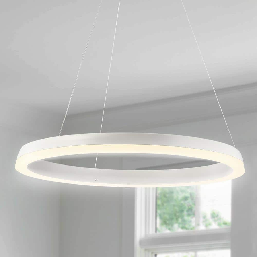JONATHAN Y Benton 23.5" 1-Light LED Metal Hoop Pendant, by JONATHAN  Y Matte White Matte