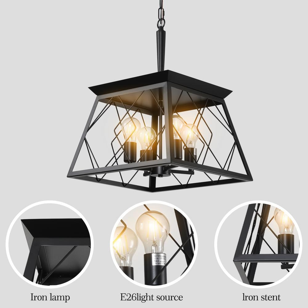 4-Light Farmhouse Chandelier Pendant Vintage Antique Light Fixture for Kitchen Dining Room Living Room in Black