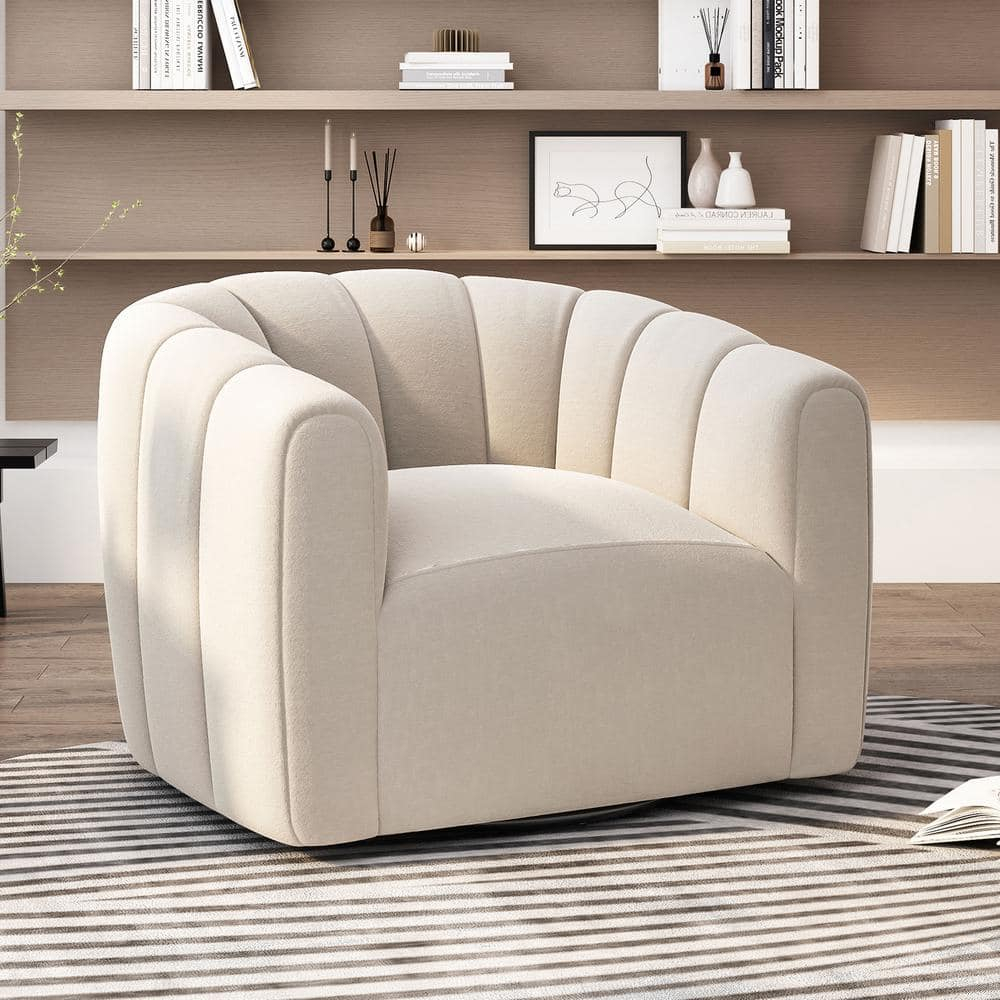 Noble House Smith  Textured Boucle White Modern Swivel Club Chair