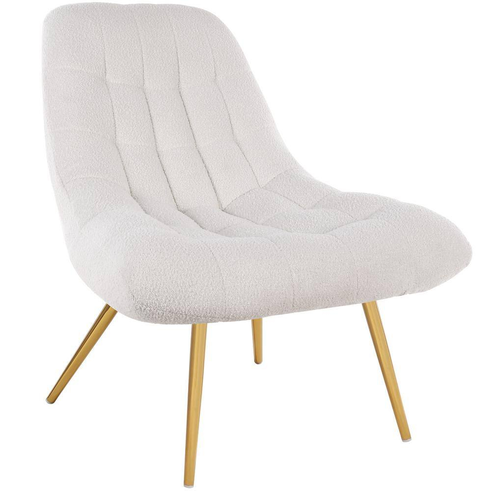 Eden Mid Century Furniture Style Comfortable Cream Fabric Boucle Lounge Chair