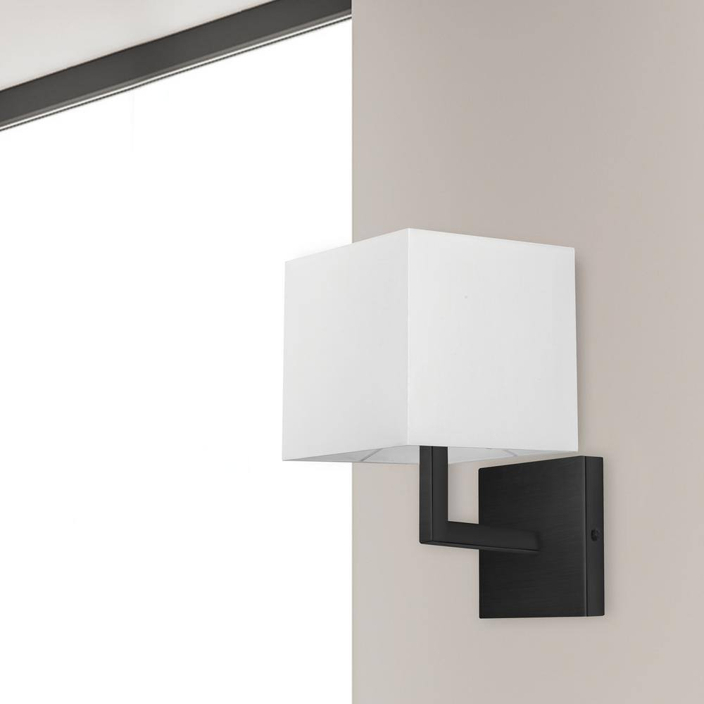 Dainolite 77-1W-MB-WH 1 Light Incandescent Matte Black Wall Sconce with White Shade