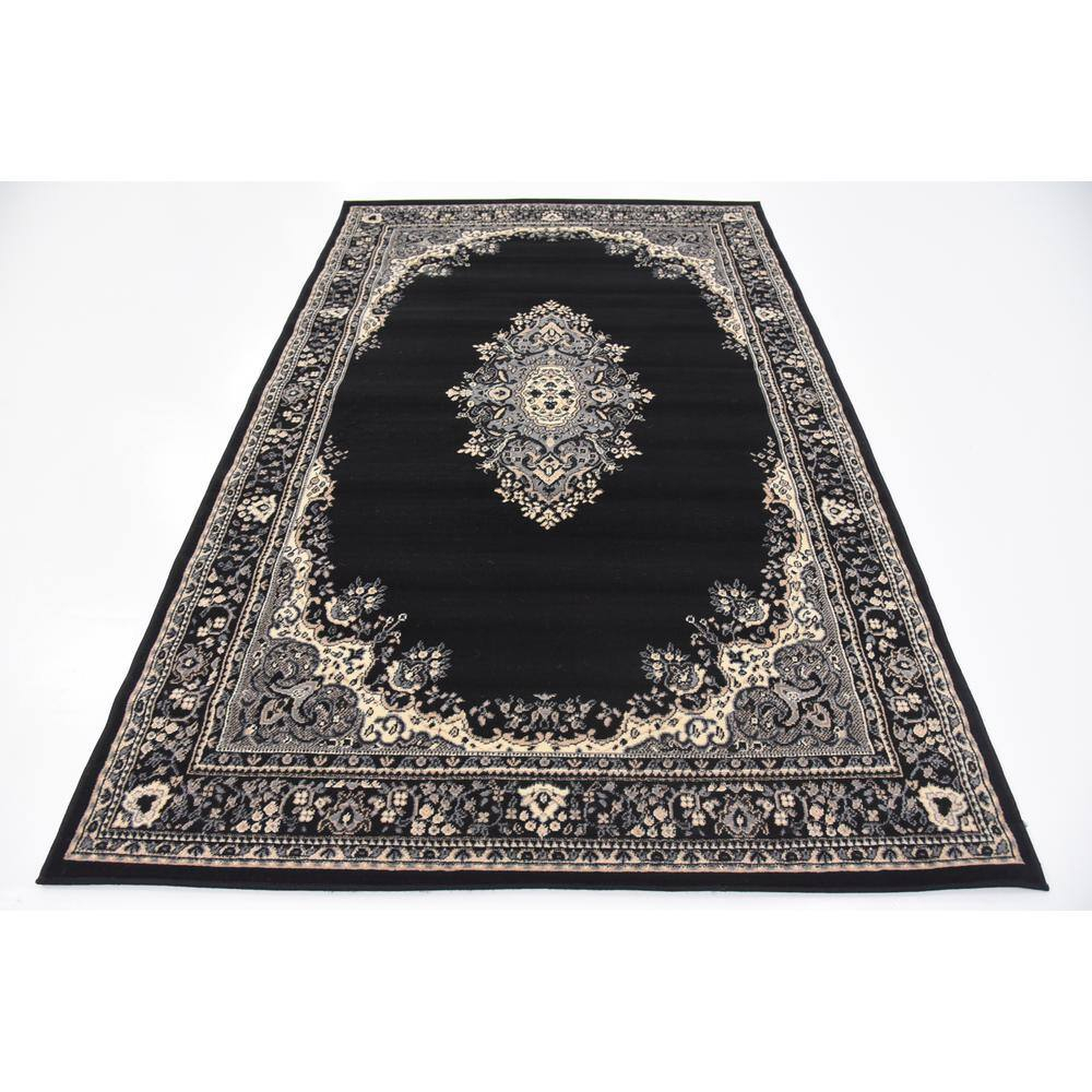 Unique Loom Reza Collection Traditional Persian Style Area Rug, Rectangular 5' 0" x 8' 0", Black/Beige