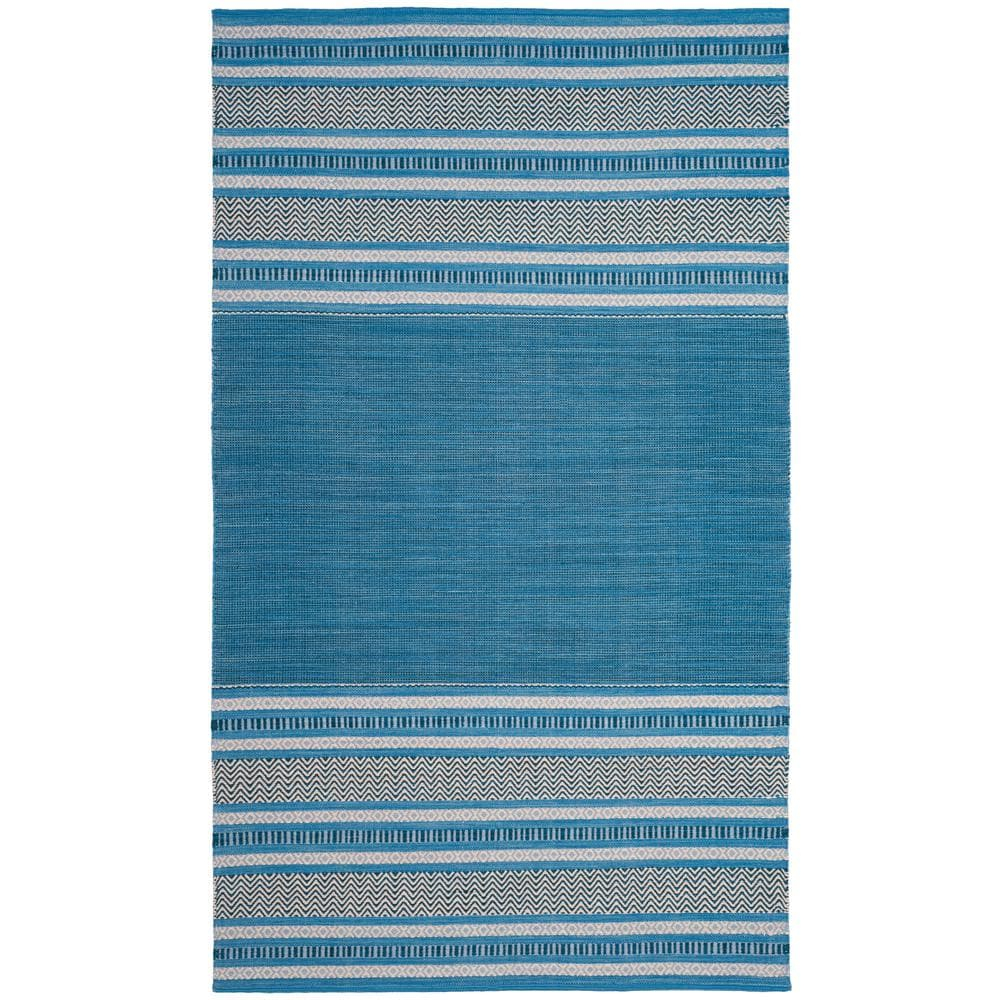 SAFAVIEH Montauk Jobeth Striped Soft Braided Cotton Area Rug, Blue/Grey, 4' x 6'