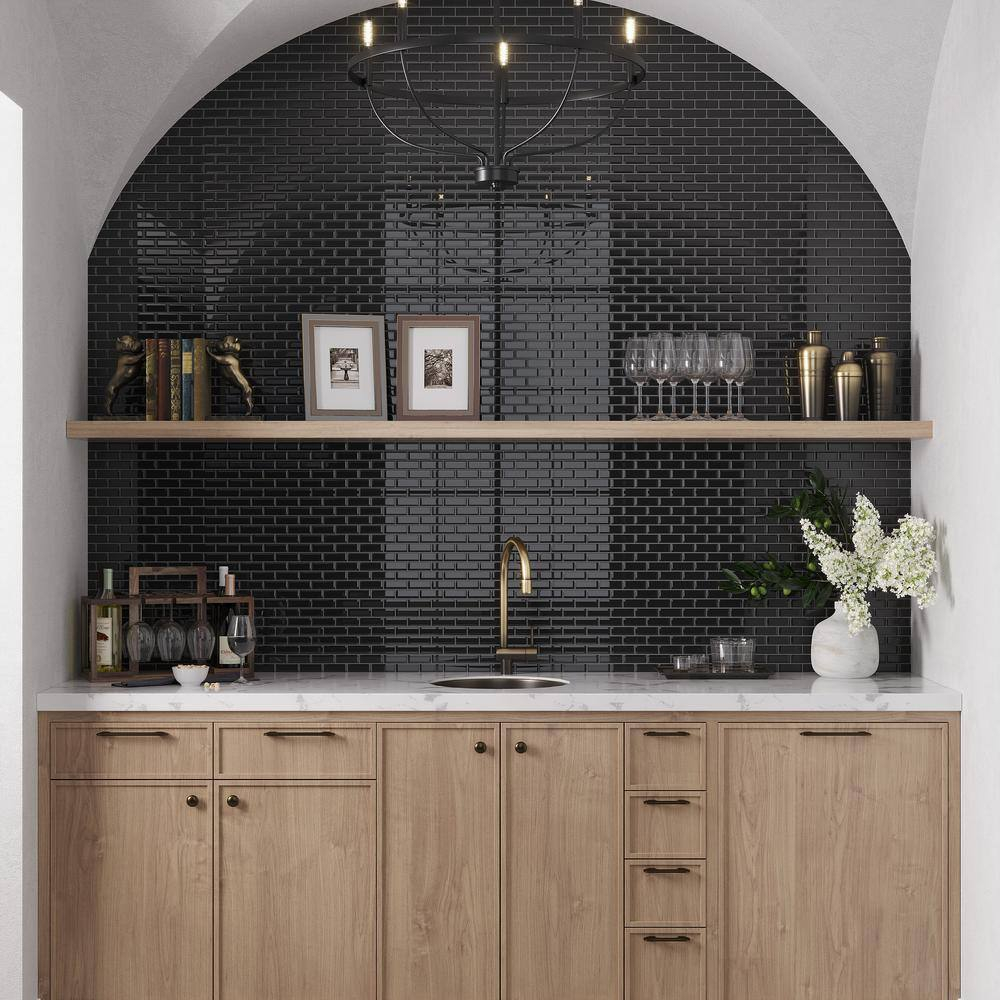 Apollo Tile   5 Pack 11.9-in x 11.9-in Black Rectangular Glossy Finished Glass Mosaic Wall and Floor Tile (4.92 sq ft/case)