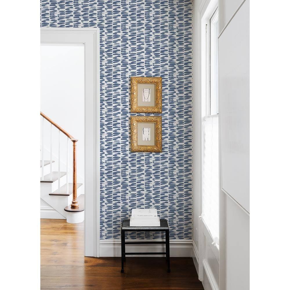 Indigo and White Abstract Stripe Non-Woven Wallpaper