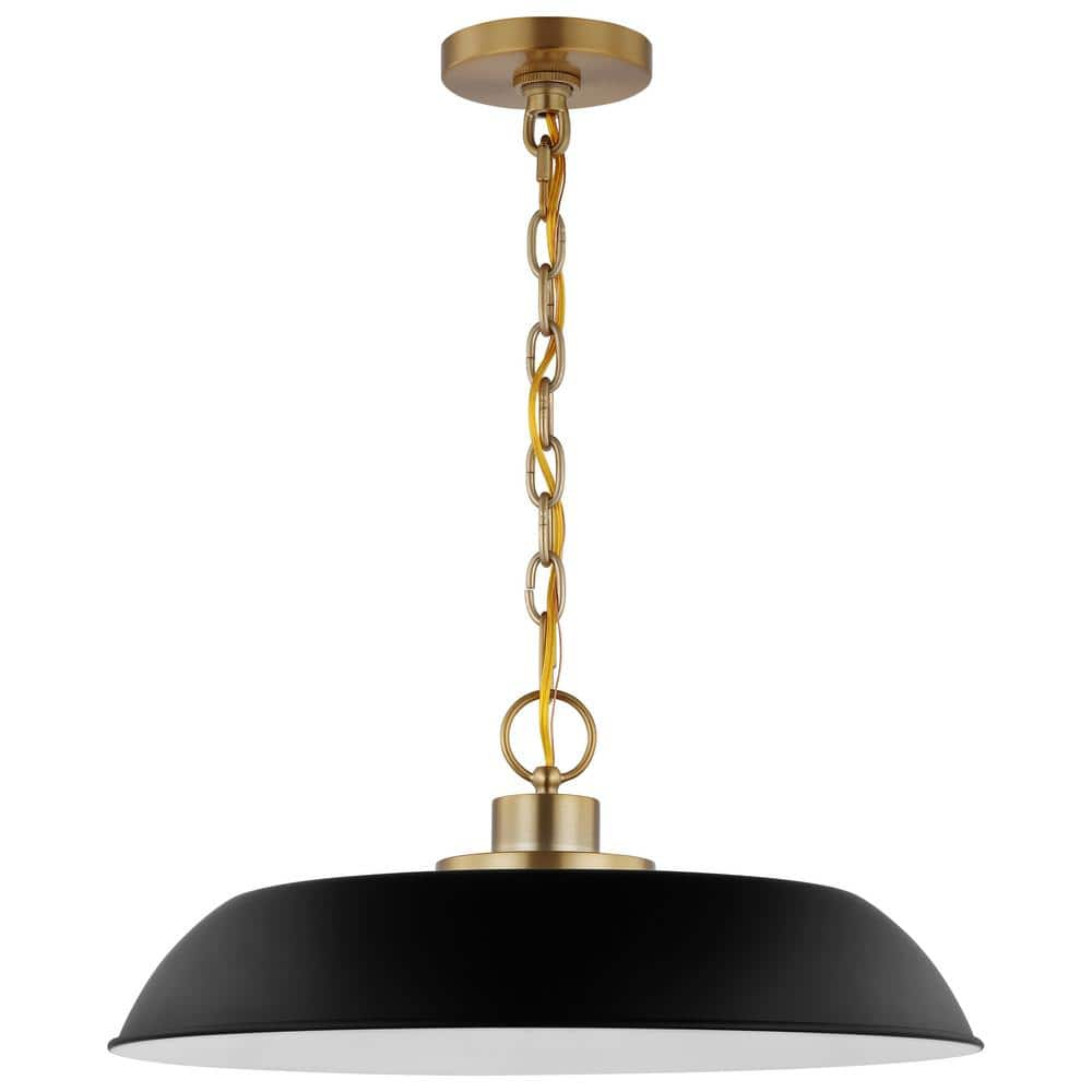 Colony Modern Dome Pendant Light in Matte Black and Burnished Brass