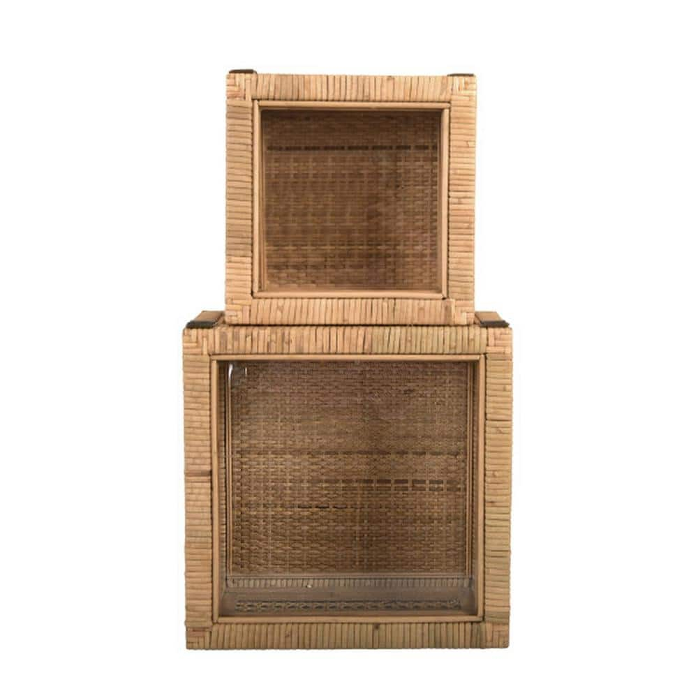 Creative Co-Op Cane and Rattan Natural Wood Decorative Boxes, Set of 2