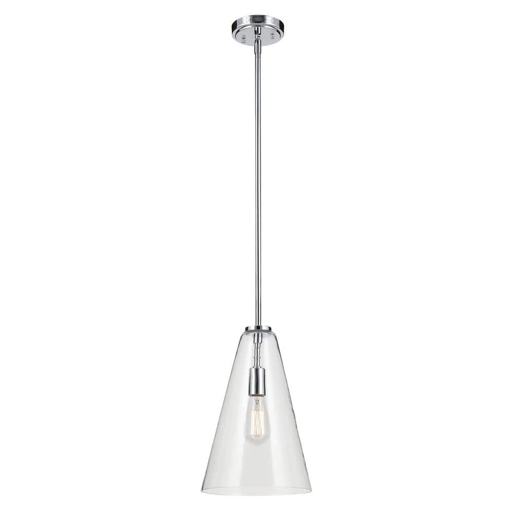 Chrome and Clear Glass Cone Pendant Light with Adjustable Height