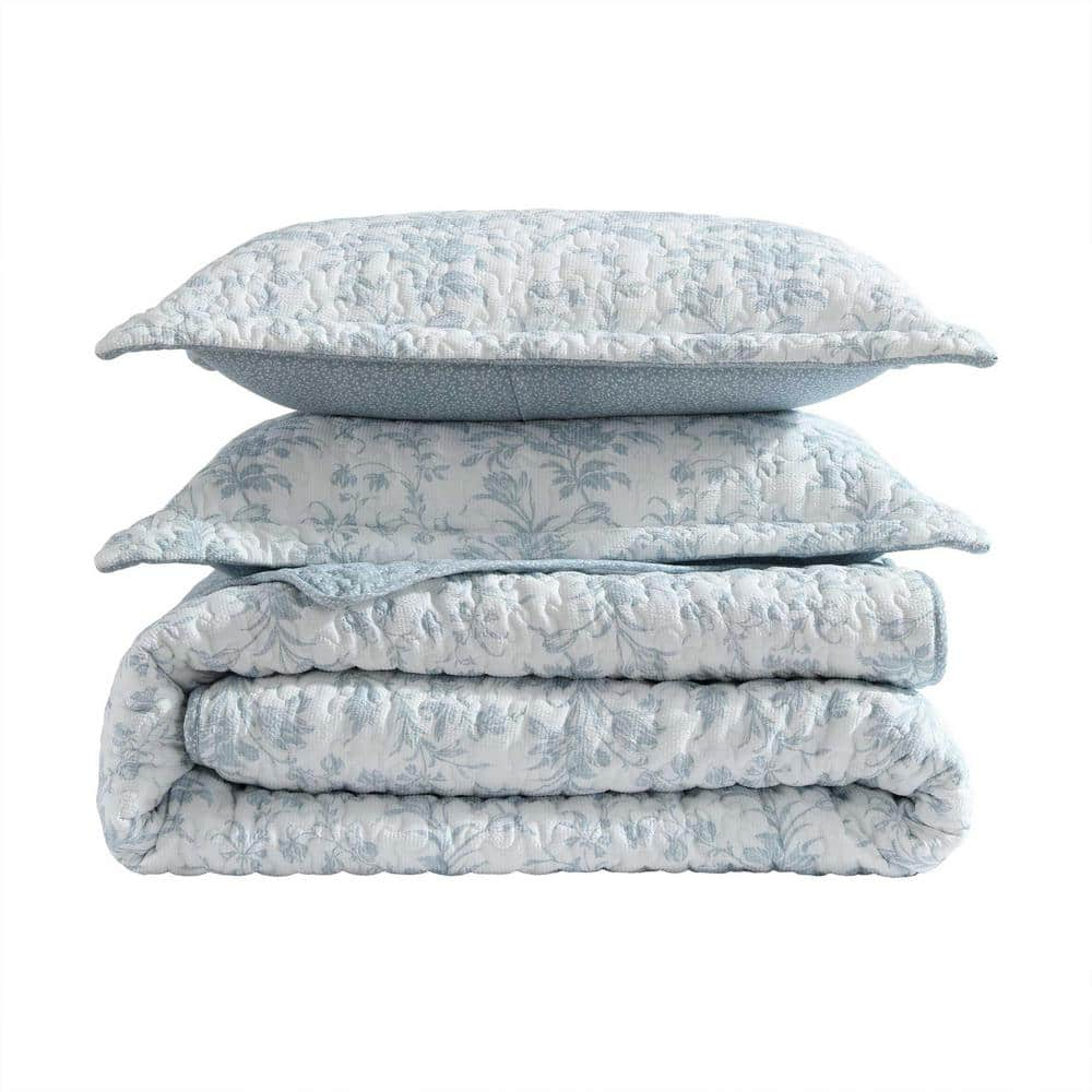 Amberly Blue Reversible Twin Microfiber Quilt Set