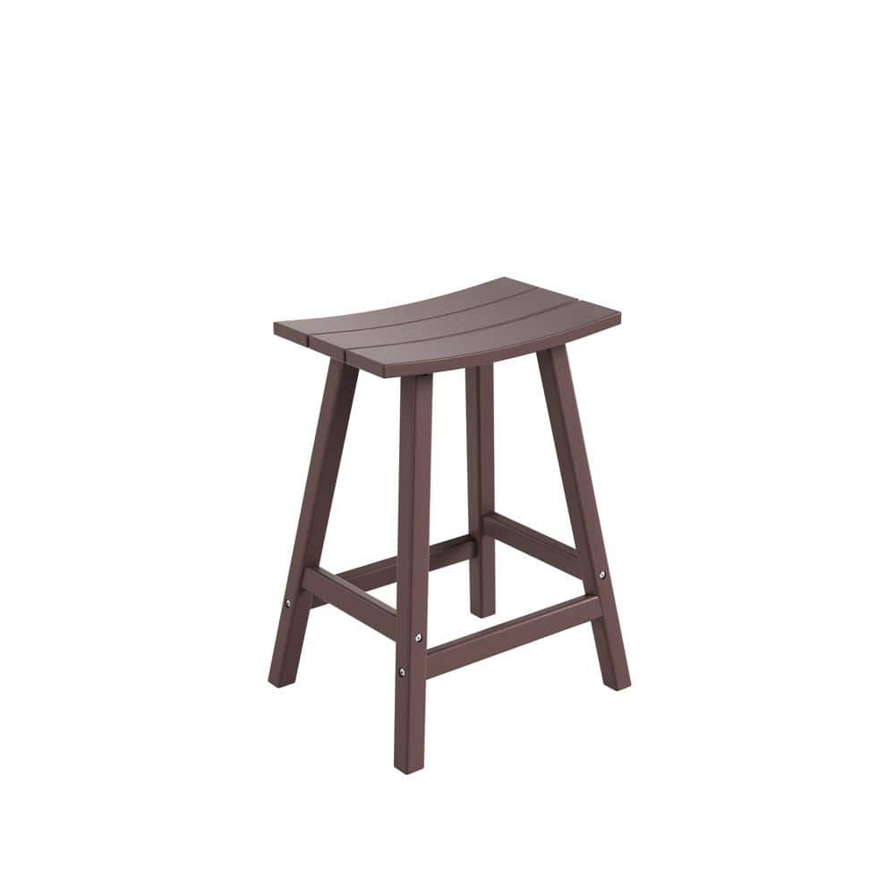 Polytrends  Laguna Hdpe All Weather Outdoor Patio 24" Saddle Seat Counter Stool Dark Brown
