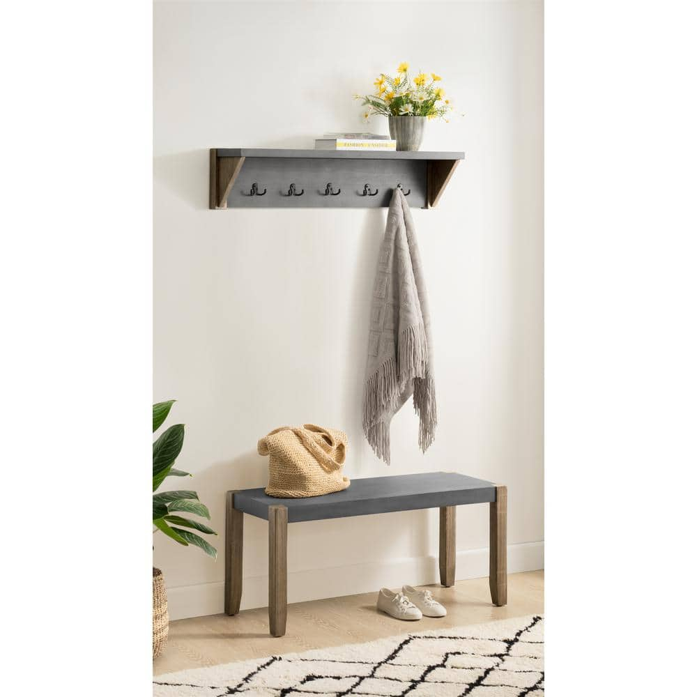 Newport 40" Coat Hook with Shelf and Faux Concrete Bench Set