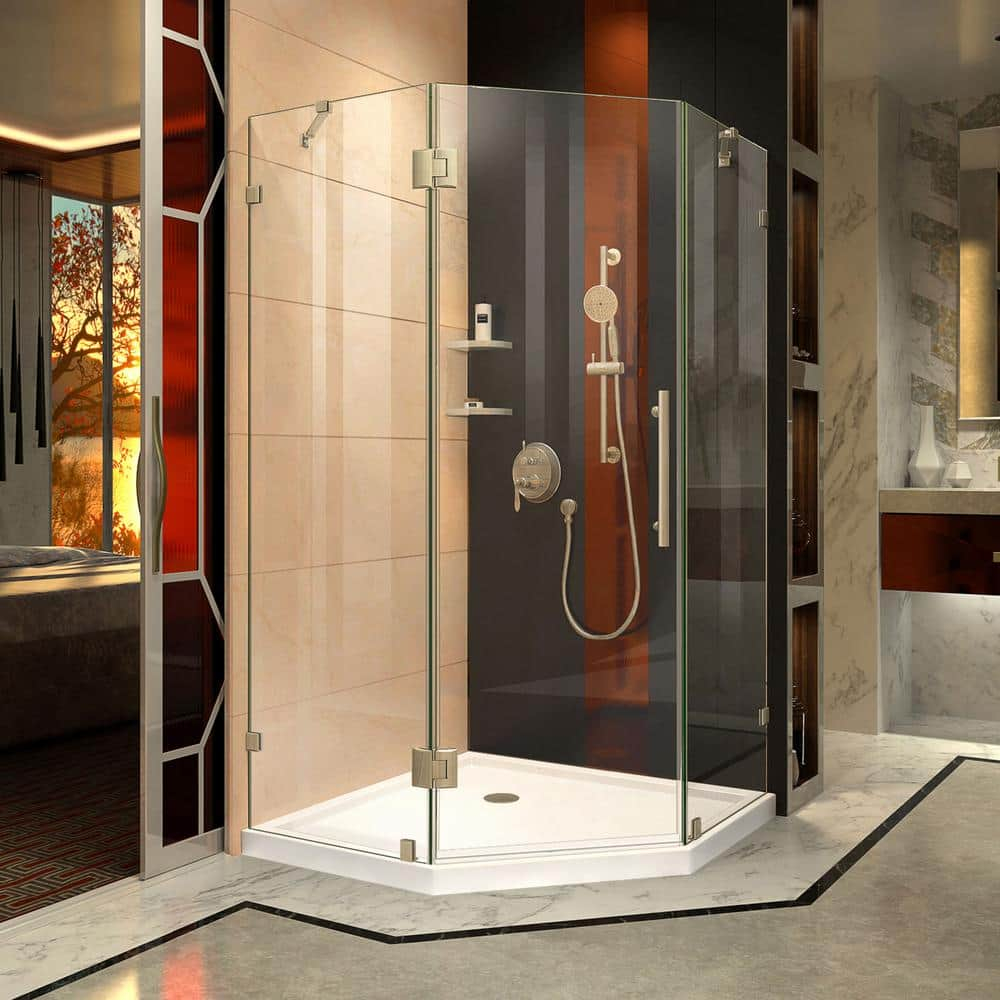 Luxurious Frameless Clear Glass Neo-Angle Shower Enclosure with Bronze Hardware