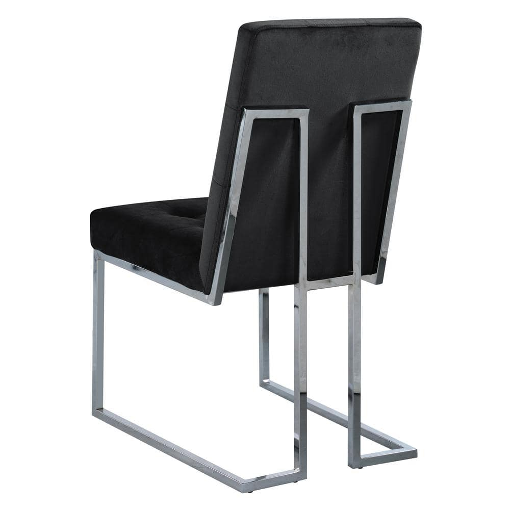 Modern Velvet Fabric Dining Chair in Black/Silver (Set of 2)