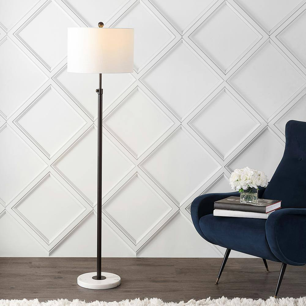 JONATHAN  Y June Metal/Marble Adjustable Modern Glam 66-in Oil Rubbed Bronze Shaded Floor Lamp