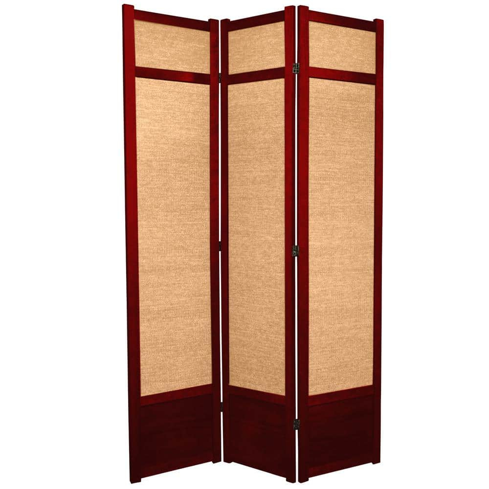 Oriental Furniture 7 Ft Tall Jute Shoji Screen, Rosewood color, 3 panel, jute, Transitional