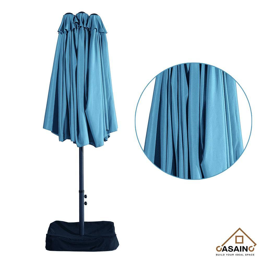 15ft Large Patio Umbrellas with Base Included, Outdoor Double-Sided Rectangle Market Umbrella with Crank Handle, for Pool Lawn Garden