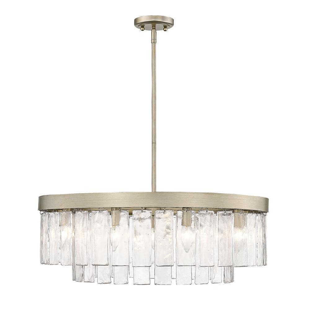 Golden Lighting Ciara 9-Light Chandelier in White Gold with Hammered Water Glass