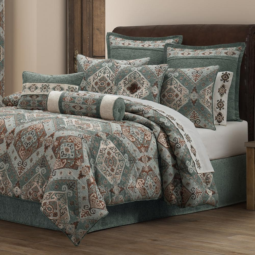 Southwest Turquoise Embroidered Polyester Neckroll Pillow