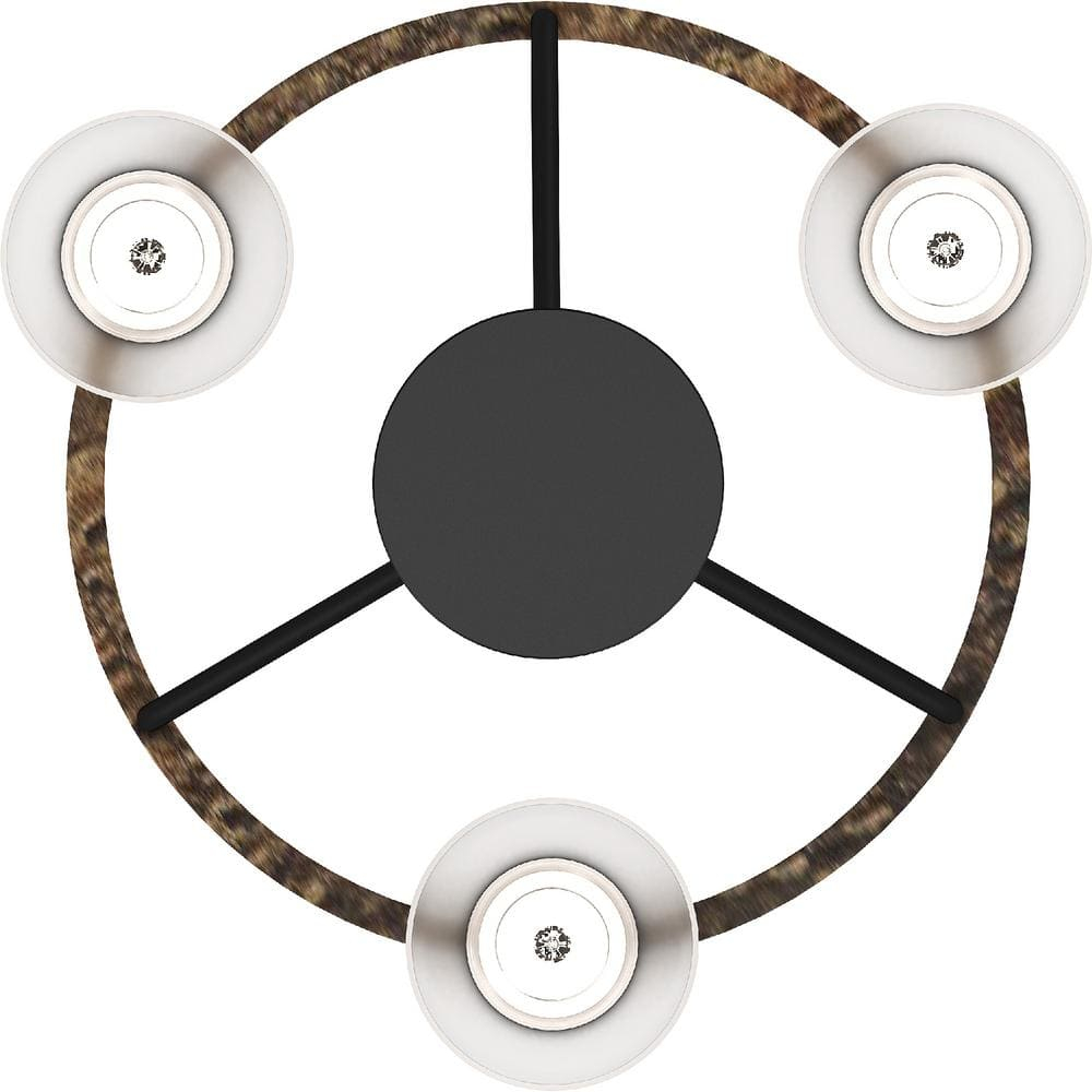 Black Walnut 17" Mini Chandelier with Frosted Glass Shades