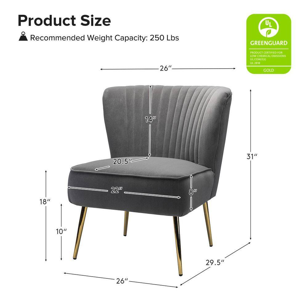 Makeup Vanity Table Chair Upholstered Wingback Accent Slipper Chair Side Armless Sofa Tufted Back Dining Home Living Room Bedroom Grey